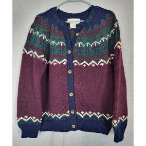 80's Vtg Paris Sport Club Lambswool Cardigan Women's M Nostalgic Retro Sweater